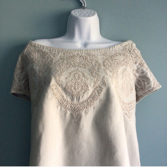 J.Jill Linen Eyelet off Shoulder Dress L - Picture 2 of 4